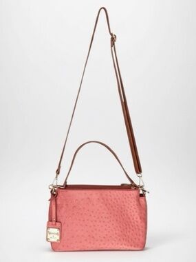 VALENTINA Bag Ostrich Embossed Leather Crossbody Handbag Coral Pink